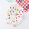Meias da Moda Estilo Coreano para Mulheres com Meias de Cano Médio com Borda de Cogumelo, Meias de Cano Médio Fofas de Frutas, Meias de Algodão Fofas Estilo Japonês com Desenhos Animados para Mulheres