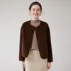 Casaco curto de lã 100% dupla face estilo Chanel para mulheres, outono/inverno 26, casaco abotoado de gola redonda, elegante e que rejuvenesce, casaco de lã