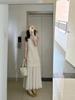 Vestido tipo chaleco sin mangas plisado de dos piezas, estilo francés retro suave, estilo industrial pesado, hueco, crochet, elegante, largo, para mujer