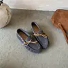 Novedad Primavera 2026 Estilo Redondo Piel Genuina Suela Suave Moño Casual para Exteriores Mocasines para Mujer con Cordones Internos Suela Plana