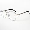 Armação de óculos de miopia estilo harajuku retrô irregular metal anti-luz azul simples espelho corrente perna de couro estilo preppy