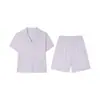 Ropa de estar por casa con solapa de seda adecuada para usar en exteriores, nuevo conjunto de shorts de manga corta para mujer primavera-verano, color liso, amigable con la piel y cómodo