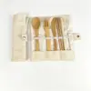 Talheres de bambu convenientes atacado bolsa de lona colher de bambu colher de madeira garfo faca colher conjunto bolsa de tecido conjunto QUENTE