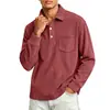 Camisa de veludo cotelê pesado de cor sólida listrada com gola virada, europeia e americana, para homens, T-shirt masculina casual esportiva retrô abotoada