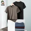 Camiseta Masculina Verão 2023 Manga Curta Casual de Negócios Cor Sólida Gola Redonda Moda Casual Top