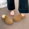 Pantuflas cerradas estilo Birkenstock para mujer, nuevas de otoño e invierno 2023, slip-on, antideslizantes, de suela gruesa, forradas de felpa, para uso interior y exterior