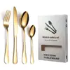 Conjunto de Talheres de Aço Inoxidável no Atacado em Estoque, Uso em Hotel e Casa, Conjunto de Talheres de Aço Inoxidável de 4 Peças para Churrasco, Colher, Garfo, Caixa de Presente
