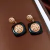 Set de Aretes y Collar Cuadrados con Goteo de Aceite Vintage, Cadena de Clavícula Elegante y a la Moda, Conjunto de Joyería Estilo Corte