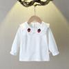 Camiseta Básica para Niñas Transfronteriza, Algodón Puro Manga Larga para Primavera y Otoño, Nuevo Estilo 2026 para Niños, Elegante Camiseta de Doble Capa con Cuello de Volantes
