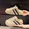Birkenth Baotou Medias Zapatillas Mujer Verano Ropa Exterior Retro Pequeño Aumento de Altura Slip-on Con Cordones Perezoso Casual Zapatos de Entrenamiento Alemanes