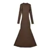 Vestido de malha elástica de manga comprida flare elegante slim-fit, novo da moda 2026, estilo europeu e americano, transfronteiriço
