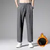 Pantalones de Trabajo Deportivos Gruesos Forrados de Polar para Otoño e Invierno Pantalones Casuales de Pierna Recta para Hombre Color Sólido Sueltos Elásticos Pantalones Largos de Trabajo