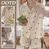 Pijama de Algodón Burbuja Estilo Nuevo Cárdigan para Mujer Verano Pantalones Cortos de Manga Corta Estilo Popular de Ins Tela Arrugada Traje de Estudiante Ropa para el Hogar