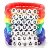 Pulseira Decorativa Europeia e Americana Amazon Simples Arco-Íris Sete Cores Argila Macia Vibrante Estilo Boêmio Letras Inglesas Elástica