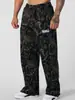 Calça Esportiva Americana Tendência Transfronteiriça Calça Casual Reta de Perna Larga Fitness Solta Estampada Camuflada Calça de Corrida para Homens