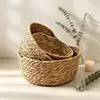 Cesta de Almacenamiento Redonda de Paja Hecha a Mano, Cesta para Guardar Snacks en Casa, Cesta para Artículos Varios, Cesta de Almacenamiento Redonda de Paja