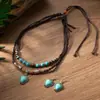 Collar con cordón de cera y cuentas de trébol de cinco hojas transfronterizo europeo y americano, el más vendido, moderno y único, cadena para suéter, conjunto de pendientes y collar de moda