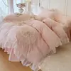 Encaje Francés Floral Algodón Lavado Juego de Cuatro Piezas Estilo Colcha Color Sólido Estilo Princesa Funda Nórdica Funda Nórdica Corazón Femenino Estilo Sábana