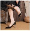Zapatos de Tacón de Aguja con Remaches para Mujer Tacón de Aguja Primavera Temprana 2025 Estilo Francés Sexy Charol Negro Punta Elegantes Zapatos Individuales para Dama