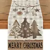 Caminho de Mesa de Natal Festa na Cozinha Mesa de Jantar Guirlanda de Árvore de Natal Boneco de Neve Sinos Rena Papai Noel Decoração de Caminho de Mesa de Natal