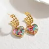 Moda Europea y Americana Acero Inoxidable Aretes de Corazón de Grava Estilo Ins Nicho Lujo Accesible Gama Alta Aretes de Corazón de Melocotón para Rostros Cuadrados y Redondos