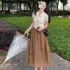 Camiseta de Manga Corta con Cuello Polo para Mujer, Tejido de Seda Helada de Verano, Cárdigan Delgado con Solapa Estilo Francés, Top Corto Inspirado en el Diseño