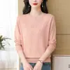 Nuevo Suéter de Punto para Mujer de Primavera y Otoño, Nuevo Top de Punto de Primavera, Suéter Holgado Delgado de Cuello Redondo, Camisa Base Estampada, Algodón Grueso