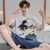 Pijama Masculino de Verão, Shorts de Manga Curta, Estilo Cartoon Solto para Estudantes Plus Size, Conjunto Casual para Casa Juvenil