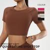 Camiseta de Yoga de Verão com Gola Redonda Manga Curta Sexy Justa Cropped para Fitness Corrida Secagem Rápida Top Esportivo