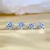 Pendientes de Plata de Ley S925 de Cuatro Garras para Mujer, Sencillos Elegantes, Lujo Accesible y Pendientes de Gama Alta, Perforación de Oreja de Plata Pura para Mujer, Tapones de Oído de Imitación