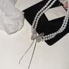 Collar de mariposa de diamante perlado de doble capa accesorios para vestidos de noche Cadena para clavícula de collar de temperamento de nicho de lujo ligero para mujer