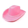 Festa a Fantasia Chapéu de Cowboy com Borda Prateada Coroa com Borda Prateada Chapéu de Cowboy Ocidental Rosa