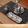 Juego de Utensilios para Barbacoa de Acero Inoxidable 304 Plato para Salsa para Olla Caliente Coreana Plato Vajilla Palillos Cuchara Taza de Agua