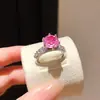 Anillo Abierto de Flor Redonda de Circonita Dopamina Nicho Sensación de Alta Gama Anillo para Dedo Índice Dulce Moda Ins Joyería para Manos Mujeres