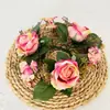 Guirlanda de Velas Simulada com 3 Rosas e Pequenas Flores Silvestres para Decoração de Casa no Dia dos Namorados e Mesa de Halloween