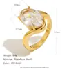 Anillo de Acero Inoxidable Chapado en Oro de 18K con Diseño de Diamante Blanco de Lujo de Alta Gama Estilo Ins Transfronterizo Europeo y Americano Anillo con Forma de Lágrima y Marquise