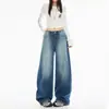 Jeans juveniles de pierna ancha con estampado a cuadros retro lavado en degradado color naranja para mujer, corte holgado, adelgazantes, moda de nicho, pantalones versátiles de largo completo