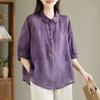 En stock Camisa Nueva de Solapa Jacquard Estilosa Retro para Mujer de Manga Media Camisa Ajustada