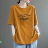 Camiseta de Manga Corta de Algodón Puro de Peso Pesado 2026, Talla Grande, Cuello Redondo, Corte Holgado, Adelgazante, Estampado de Letras, Casual, Top de Hombro Normal