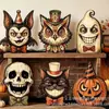 Novos enfeites de abóbora, fantasma e gato preto de madeira para o Halloween, para decoração de quarto e mesa de feriado, artesanato em madeira