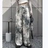 Pantalones de pierna ancha de seda helada para mujer, verano, finos, nuevo estilo chino, estilo nacional, pantalones de pintura a tinta, pantalones frescos, pantalones casuales holgados