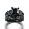 Nuevo anillo de combinación de dos piezas más vendido incrustado con circón negro chapado en oro negro diseño sentido nicho al por mayor r4781