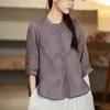 Camisa bordada estilo coreano retrô com gola alta para mulheres, nova coleção de verão 2025, estilosa e que rejuvenesce, caimento solto, camisa da moda de manga de cinco quartos