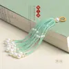 Pingentes de Borla DIY com Contas de Vidro de Estilo Antigo para Acessórios Hanfu, Grampos de Cabelo de Ventilador de Rattan Feitos à Mão, Enfeites