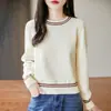 Camiseta Base de Punto de Algodón Puro con Bloques de Color Estilo Nuevo Primavera 2026, Ropa Interior Cálida de Manga Larga, Suéter de Color Sólido Estilo Coreano para Mujer