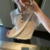 Top de punto hueco de manga corta estilo Old Money de verano con cuello polo para mujer, de alta gama, temperamento, seda helada, solapa, top pequeño