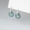 Brinco Nalan S925 Prata Esterlina Jade Azul Água Diamante Incrustado Ping An Kou Exquisito Simples Ins Nicho Brincos M08164