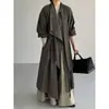 Gabardina Vintage con Cordones de Lyocell Jiangzuo para Mujer, Otoño, con Cuello Bufanda, Estilo Artístico, Abrigo Vestido Asimétrico 6595