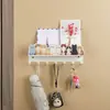 Perchero de llaves para la entrada con ganchos, portallaves de pared integrado para el pasillo, estante de almacenamiento multifuncional montado en la pared