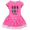 2026 Nuevo Vestido de Niña Europeo y Americano de Algodón Estampado 3D de Estrellas y Luna de Dibujos Animados Vestido de Princesa de Malla con Mangas Cortas